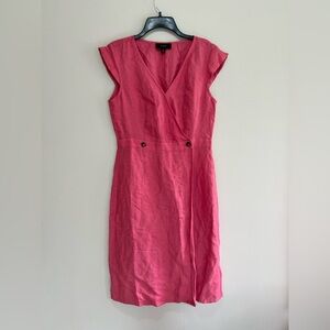 J. Crew Linen Cupro V-Neck Cap Sleeve Sheath Wrap Dress in Pink Coral, size 8T